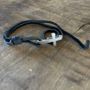 James Avery Silver Black Cross Hook-On Leather Bracelet